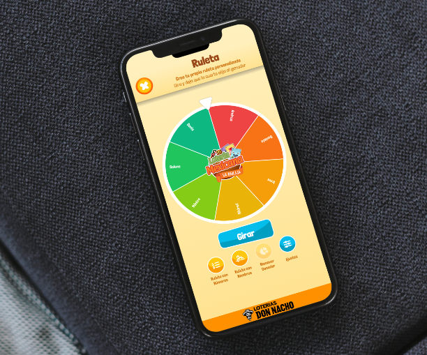 Ruleta con nombres en la App Lotería Mexicana La Baraja
