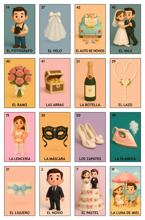 Despedida de Soltera - Paquete Evento, Colección A (50 Tablas)